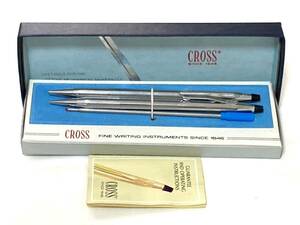 【美品】 CROSS クロス クラシックセンチュリー クローム 3502 ボールペン & ペンシル セット 互換リフィル付き 青