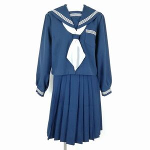 1円 セーラー服 スカート スカーフ 上下3点セット 大きいサイズ 冬物 白3本線 女子 学生服 中学 高校 花紺 制服 中古 ランクC NA1326