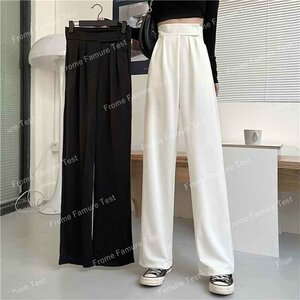パンツ ワイドレッグパンツ ストレートレッグパンツ 韓国風 ファッション 2XL ホワイト