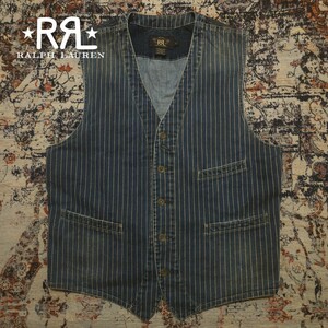 【名作】 RRL Wabash Striped Vest 【M】 ウォバッシュ ストライプ ベスト 2012年最高傑作品 Ralph Lauren ジレ デニム CRAFTSMAN 肉厚