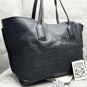 1円■希少■ ロエベ LOEWE メンズ イーストウエスト トートバッグ ビジネスバッグ ショッパートート リピートアナグラム A4 大容量 現行 黒