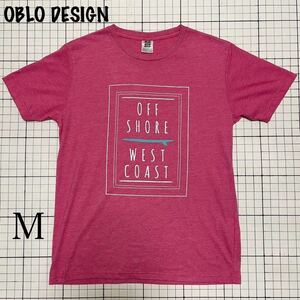 良品 オブロデザイン【OBLO DESIGN】半袖Tシャツ カットソー オフショア西海岸 サーフィン サーファー ビーチ Ｍサイズ 濃ピンク×ホワイト