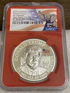 【最高鑑定】2020　カメルーン　トランプ大統領　銀貨　NGC　PF70 UC FDI　Trump　コイン