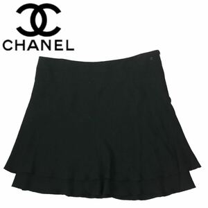 h267 CHANEL 03P シャネル ココマーク フレアスカート ミニスカート 大きいサイズ 46 フランス製 正規品 ブラック レディース