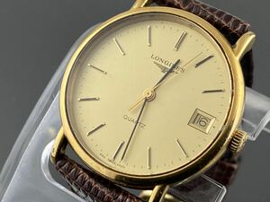 [M002]1円～☆メンズ腕時計 クォーツ SWISS MADE ロンジン LONGINES ゴールドカラー 4482.1.950 動作品