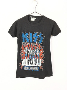 レディース 古着 70s KISS 「ON TOUR」 ライブ メタル ロック バンド パキ綿 Ｔシャツ S 古着