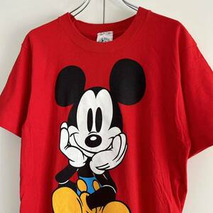 デッドストック 90s MICKEY&CO. ミッキーマウス USA製 青パンミッキー キャラクター Tシャツ M 袖裾シングル アート ムービー アーカイブ