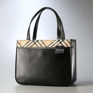 TH4169*バーバリー BURBERRY LONDON レザー ハンドバッグ トートバッグ チェック柄 鞄 ブラック