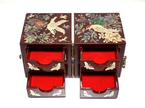 韓国伝統工芸 螺鈿 らでん細工 ジュエリーボックス 宝石箱 長方形 小物入れ　中古