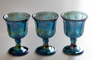 1973年～ インディアナグラス ハーベスト ラデン ゴブレット ワイングラス 3個セット 酒 ビンテージ プレスガラス