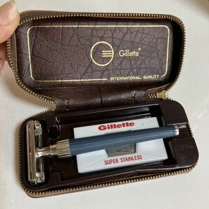 美品　USA ヴィンテージ☆Gillette ジレット 両刃 剃刀☆髭剃り ヒゲ剃り カミソリ ビンテージ 現状品　アンティーク　コレクター　