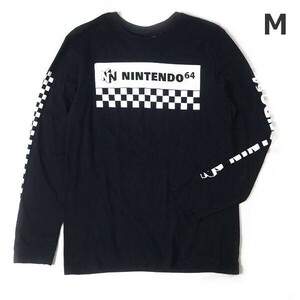 売切り【正規新品】NINTENDO64 任天堂 オフィシャル ゲーム Nマーク 海外限定 長袖 Tシャツ ロンT(M)黒 チェッカーフラッグ 180720-13