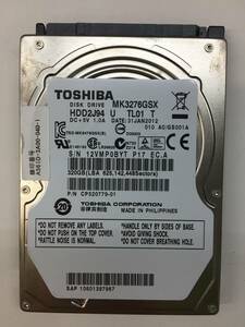 ▲10371時間 TOSHIBA MK3276GSX　320GB 『正常判定』2.5インチHDD