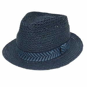 HERMES エルメス ラフィア 中折れハット 帽子 57サイズ ネイビー メンズ aq8550