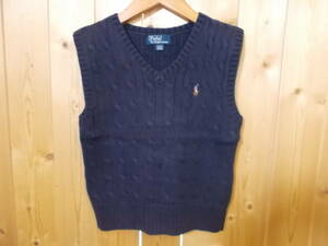 b45◆Polo by Ralph Lauren Vネックコットンニットベスト◆サイズ4T 子供 ポロバイラルフローレン ニットベスト 編み込み 送料360円 5K