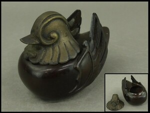 【ａ】茶道具　銅製　鴛鴦香炉　中国古玩　Ｑ-62