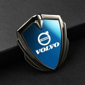 ボルボ VOLVO ステッカー 車ロゴ 車用 エンブレム 鏡面 3D立体 金属製 デカール 防水 両面テープ付き 1枚入り ☆深錆色/ブルー