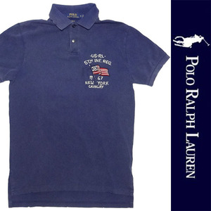 新品 POLO RALPH LAUREN S/S POLO SHIRT ポロ ラルフローレン 半袖 ポロシャツ ネイビー 星条旗 USED加工 ポロシャツ ポニー 刺繍 S 正規品