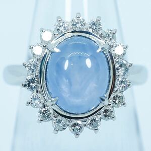 ★1円スタ!鑑定付【6.20ct&0.56ct】PT900 8.3g ♯9 プラチナ レディース 大粒天然スターサファイア ダイヤ StarSapphire Diamond Ring 指輪