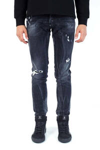 ◇新品タグ付 Dsquared2 ディースクエアード BLACK SLIM JEAN S71LB0153 ダメージ加工 ブラックデニムパンツ 50