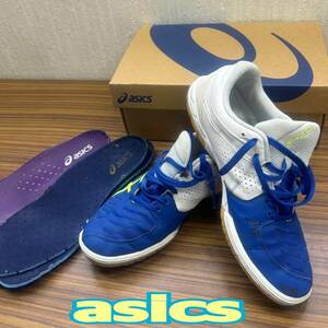 靴 ◆ asics ◆ 卓球シューズ 24cm 白ｘブルー/蛍光グリーンライン ◆ アシックス ◆ sports シューズ 箱入り