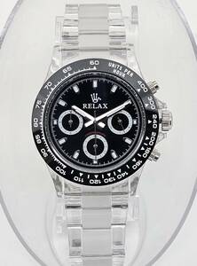 【1円】RELAX リラックス 王冠ロゴ D8 腕時計 クロノ 爆発的な人気のあるモデルの一つ御時計 黒文字盤 所ジョージ