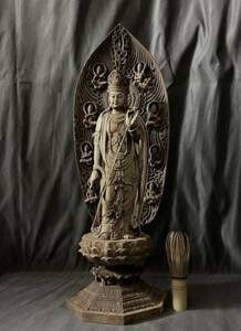 高45cm 仏教工芸品　総楠製　井波彫刻　極上彫　木彫仏像　日光菩薩立像