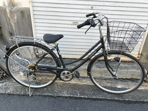 ママチャリ　自転車　27インチ　6段ギア　黒　鍵なし　LEDオートライト　格安　中古　神奈川　横浜　鶴見　