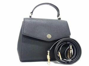 1円 ■極美品■ TORY BURCH トリーバーチ レザー 2WAY ハンドバッグ ショルダー 斜め掛け レディース ブラック系 AV7579