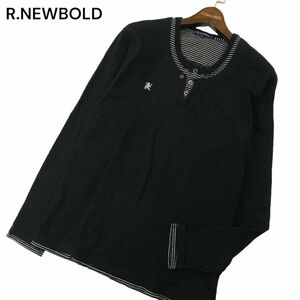 R.NEWBOLD ポールスミス 通年 ロゴ刺繍 ボーダー レイヤード風★ 長袖 ヘンリーネック カットソー ロンTシャツ Sz.L　メンズ　A4T02155_3#F