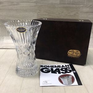 保管品 BOHEMIAN GLASS ボヘミアン グラス ボヘミアガラス クリスタルガラス フラワーベース 角形 花瓶 花器 箱有り
