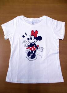 ☆1432【送料無料】UNIQLO ユニクロ UT ディズニー キッズ 女の子 半袖 Tシャツ 120 ホワイト ミニーマウス 一部ラメプリント 綿100％