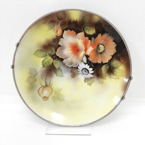 46 Noritake オールドノリタケ ハンドペイント プレート 絵皿 飾り皿 花絵皿 手描き 花 フラワーペイント 陶器 皿 直径約25cm