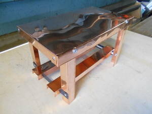 銅ミニテーブル　30×17×19　キャンプテーブル　折り畳み　珍品　自作