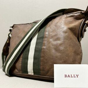 1円◆BALLY バリー メンズ ショルダーバッグ クロス メンズ ビジネス トレスポ ヴィンテージ レザー 本革 斜めがけ 調整 ブラウン グリーン