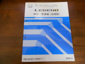 B4093 / LEGEND レジェンド KB1 サービスマニュアル 構造・整備編(追補版) 2005-9 