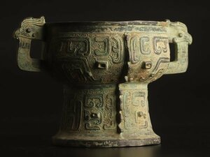 【流】中国美術 青銅器饕餮紋 香炉 幅27cm TR522