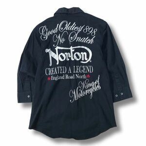 《良品◎》Norton ノートン★刺繍デザイン*7分丈袖*コットンシャツ*ネイビー*サイズL(MA6144)◆S60