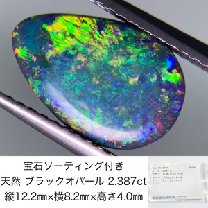 宝石ソーティング付き 天然 ブラックオパール 2.387ct 縦12.2㎜×横8.2㎜×高さ4.0㎜ 1091Y