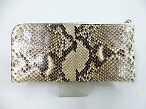 定価2,9万円の半額パイソン蛇革python leatherラウンドジップ長財布新品未使用箱付ナチュラル天然色(qz12634)