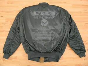 RESTRICTED AREA カーキ プリントMA-1タイプ グレー M Printedジャケット ミリタリーブルゾン U.S. AIR FORCE ステンシル