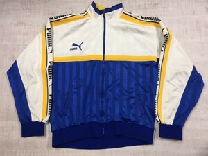 プーマ PUMA ヒットユニオン製 オールド レトロ スポーツ 古着 ジャージ トラックジャケット ジョグトップ メンズ 青/白/黄色