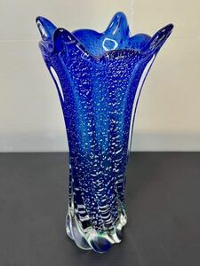 硝子 硝子細工 ガラス花瓶 花瓶 フラワーベース 銀彩 蒼 高さ30cm