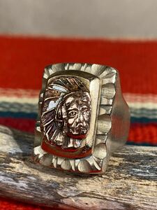 ～1950s メキシカンリング インディアン 22号 真鍮 銅 合金 メキシコリング ★ バイカーリング ビンテージ 40s 50s 指輪