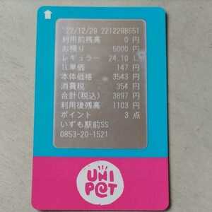 Unipet ユニペト ガソリン 1103円分 カード