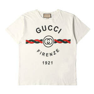 GUCCI グッチ Tシャツ サイズ:XS GUCCI FIRENZE 1921 ロゴ Tシャツ インターロッキングG オーバーサイズフィット オフホワイト イタリア製