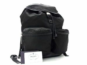 1円 ■新品同様■ PRADA プラダ V164 テスートナイロン 巾着型 リュックサック バックパック メンズ レディース ブラック系 AQ2878