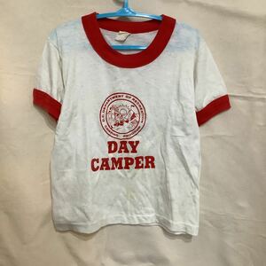 k45.キッズビンテージリンガープリントTシャツ古着アメカジUSA子供服アメリカフリー＆イージーレッド