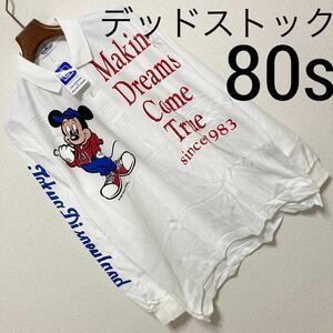 新品 デッドストック 80s◆ディズニー ミッキーマウス◆1985 ポロシャツ L 白 ホワイト THE KINGDOM OF DREAMS & MAGIC