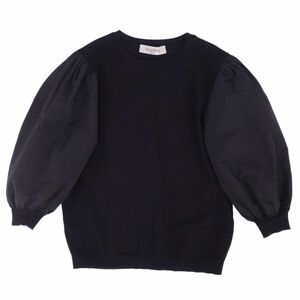 美品 ヴァレンティノ VALENTINO Tシャツ カットソー パフスリーブ 無地 切り替え トップス レディース M ブラック cf01dl-rm05f08607